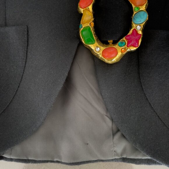 LOLITA LEMPICKA Wool Blazer Jacket With Multicolor Stones Buckle - Picture 5 of 7